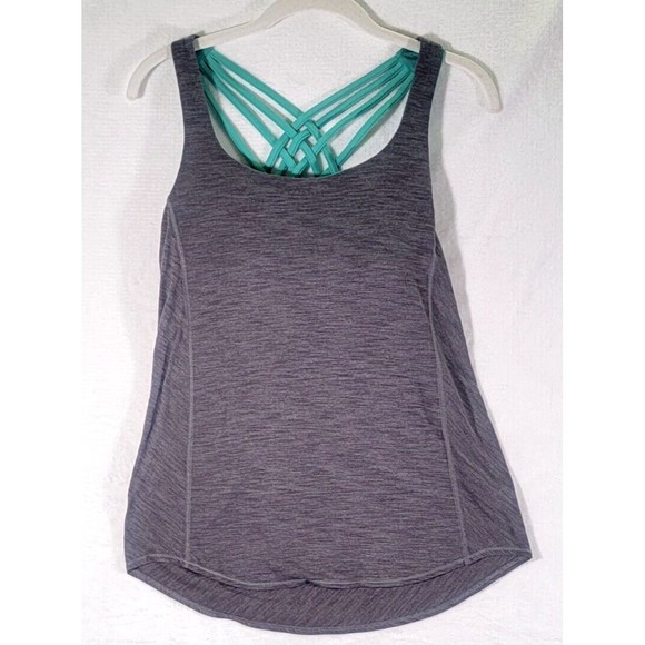 Lululemon Wild Tank Top Built in Cross Strap Bra Draped Back Gray Green Womens 6 - Picture 5 of 10